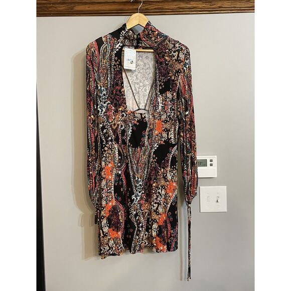 Free People Dress Womens All Dolled Up Floral Mock Neck Sz L New Cutout Sexy - Picture 4 of 12